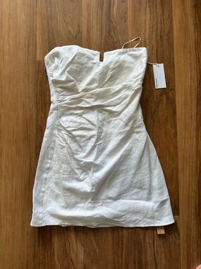 Reformation White Textured Linen Blend Dress